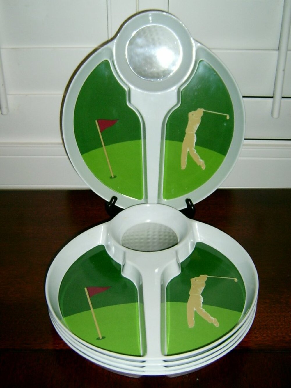 Set of 5 Melamine Golf Divided Tray Chips & Dip Dish Plates, NWOT